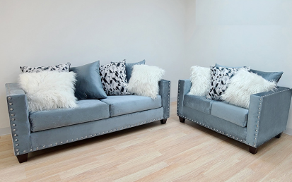 Baby Grey Glamour Sofa & Loveseat