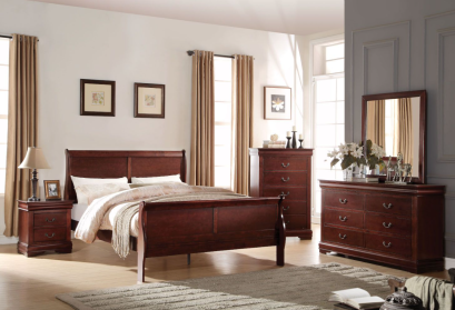 Louis Philippe Cherry Bedroom Set, 3 pieces are included: One Bed, One Dresser, One Mirror
